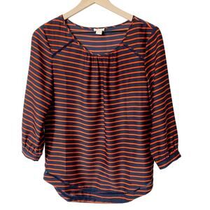 J. Crew Orange Blue Striped Long Sleeve Top SIZE 2